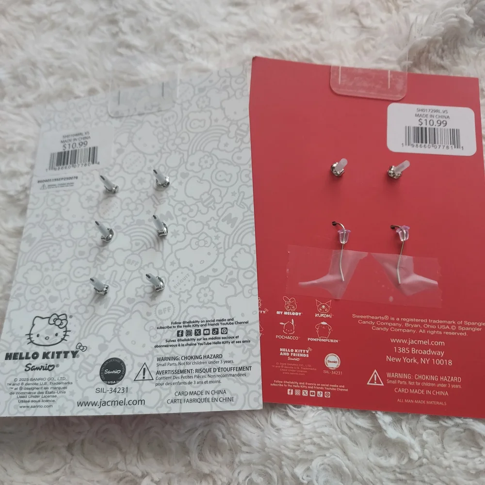 BUNDLE Hello Kitty Earring Set Hearts Envelopes & Character Studs 5 Pair Sanrio